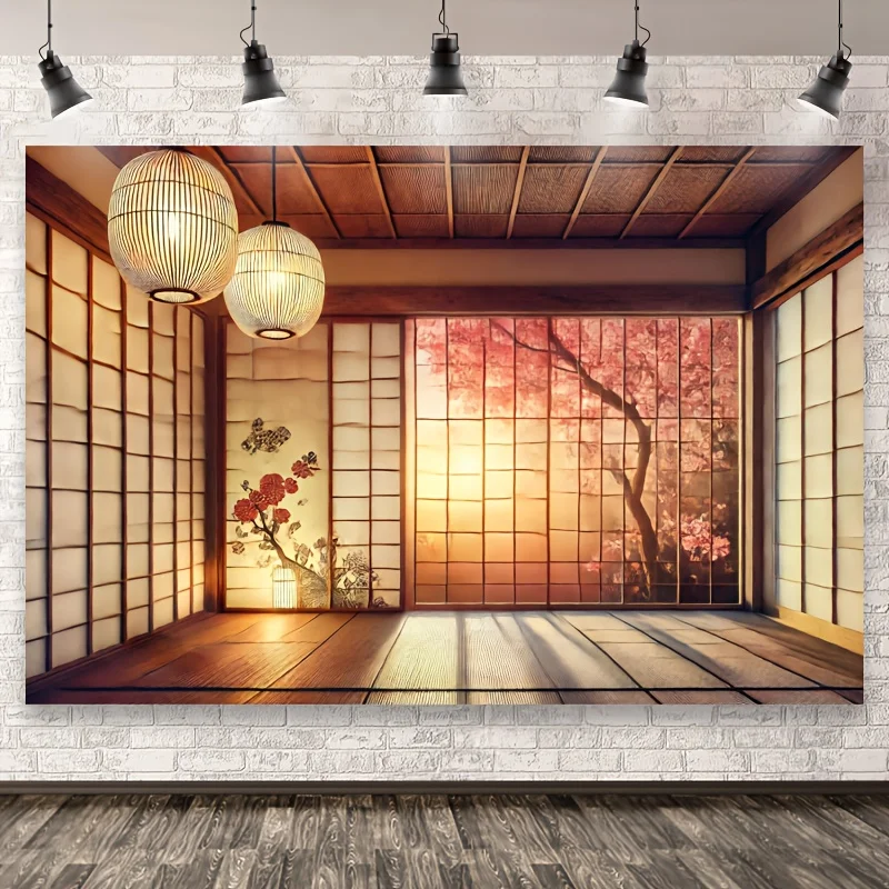 Fondo de Fotografía Japonés con Diseño de Flor de Cerezo, Fondo de Poliéster para Estudio, para Sesiones de Fotos y Videos con Temática Asiática