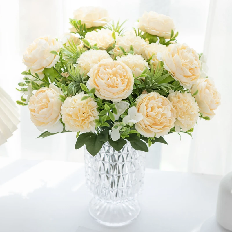 6 Stück Künstliche Blumen Chrysanthemen Pfingstrosen Festival-Accessoire Heimdekoration Hochzeitskranz Brautstrauß Gartendekoration – Detail 6