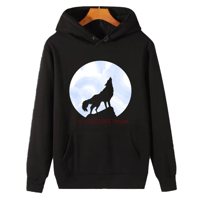 Howling Wolf At Blue Moon Funny Graphic Hooded Sweatshirts Fashion Winter Essentials Thick Sweater Men's Winter Sweater