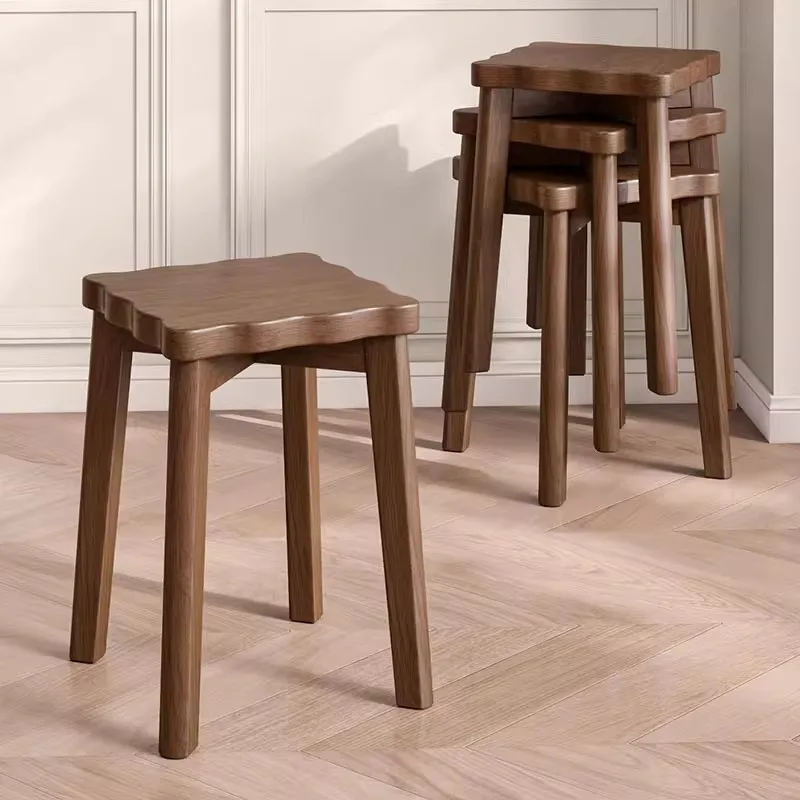 New Chinese Style Solid Wood Stackable Stool Durable Waterproof Stain Resistant Square Guest Spare Stool For Dining Dressing