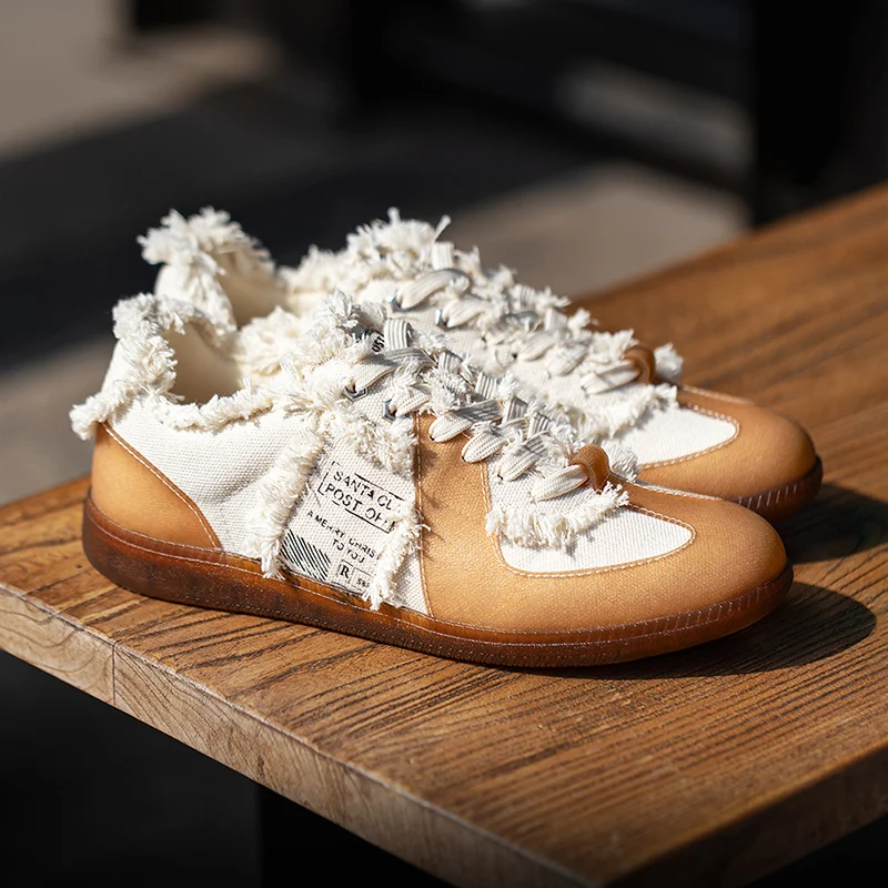 

Mr. a Men's Retro Trbottomy Personalized Raw Edge Tassel Lace-Up Flats Shoes Plaid Breathable Easiest for Match Casual Shoes