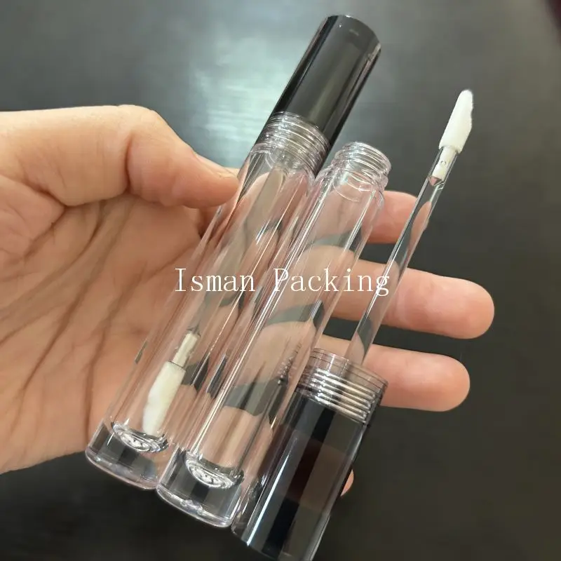 

50Pcs clear black crystal wand lip gloss makeup container bottle empty plastic round liquid lipstick packaging tubes 5ml