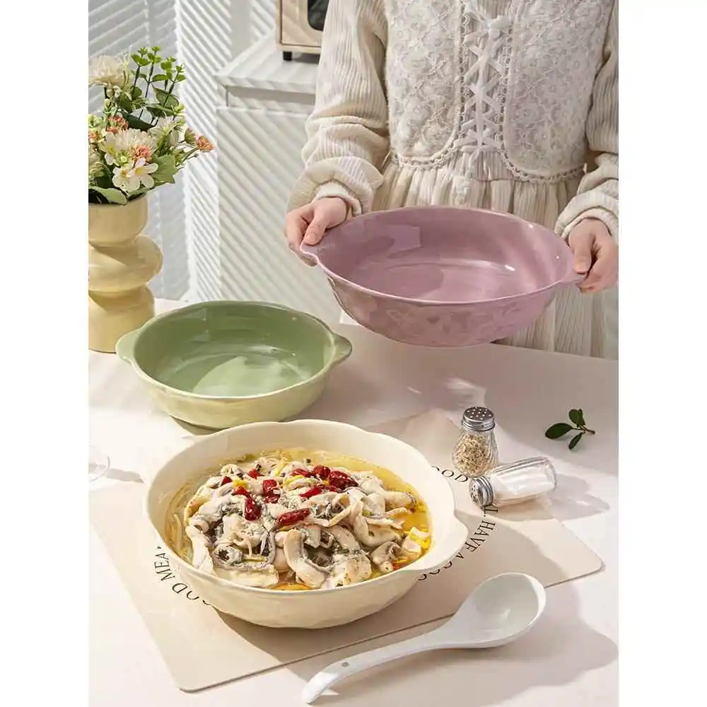 

Large Cerc Soup Bowl Double Ears for Spicy Fi Stew And Hot Pot Cooking Utensil Suitable for Home And Commercial Use