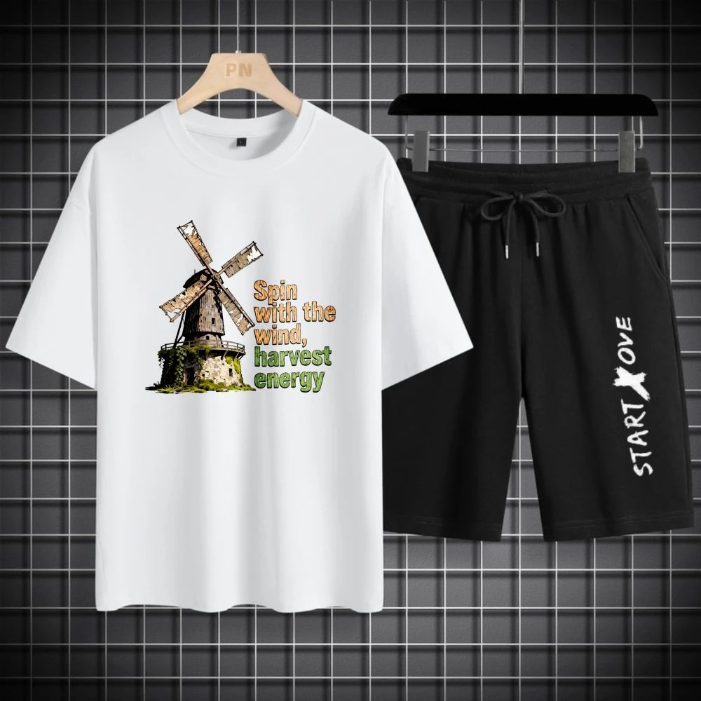 أطقم قمصان رجالية مجموعة ملابس رجالية ملابس رجالية موضة الصيف مجموعة ملابس بوليستر تنفس كم قصير + شورت #1