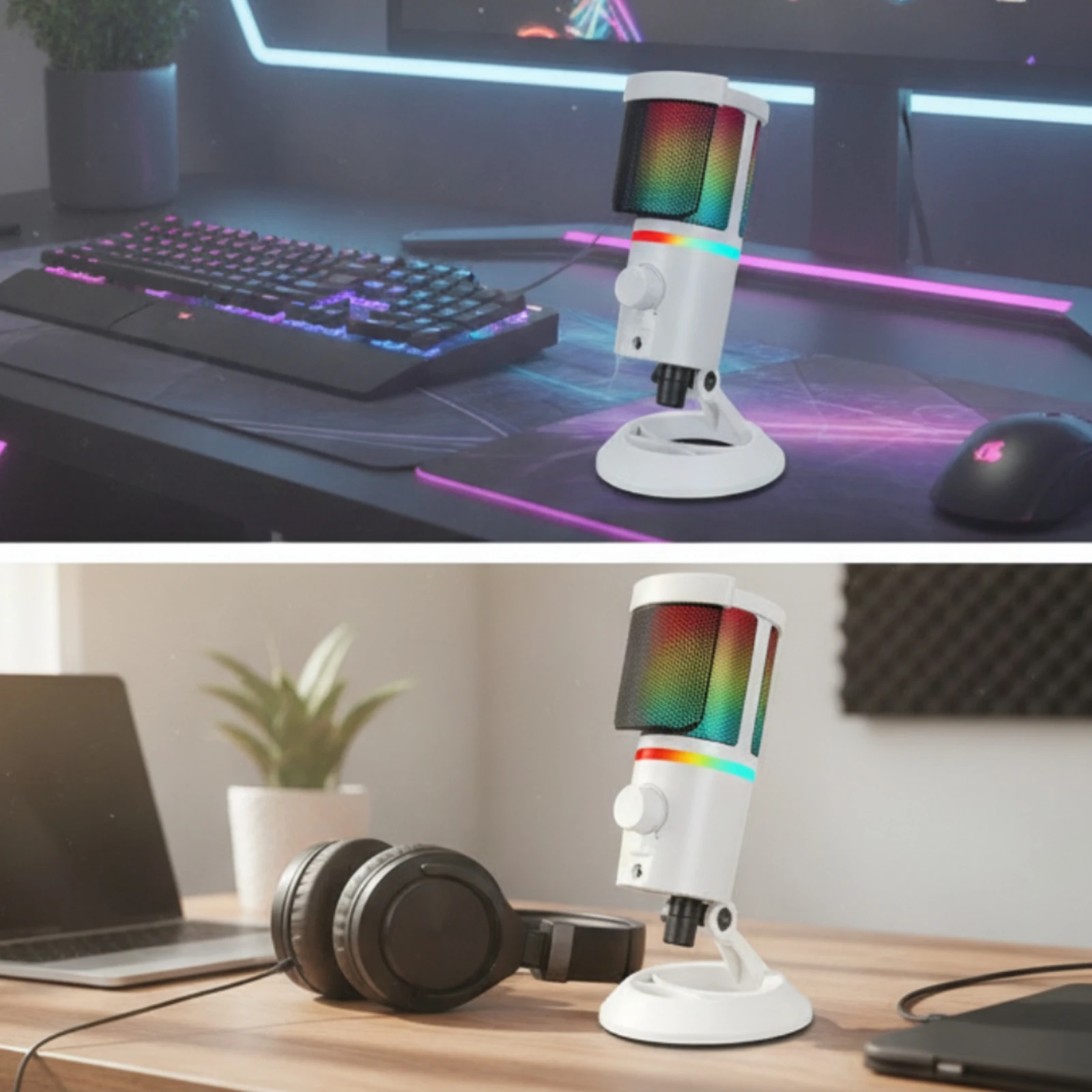USB Condenser Microphone with Desktop Stand Streaming Microphone with RGB Light for Live Streaming Podcast view 5