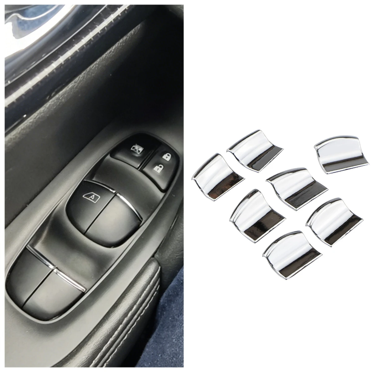 Car Window Lift Button Sequin Sticker for Nissan Rogue March Sentra Versa Sunny Teana Altima Juke Kicks Pathfinder Qashiqai