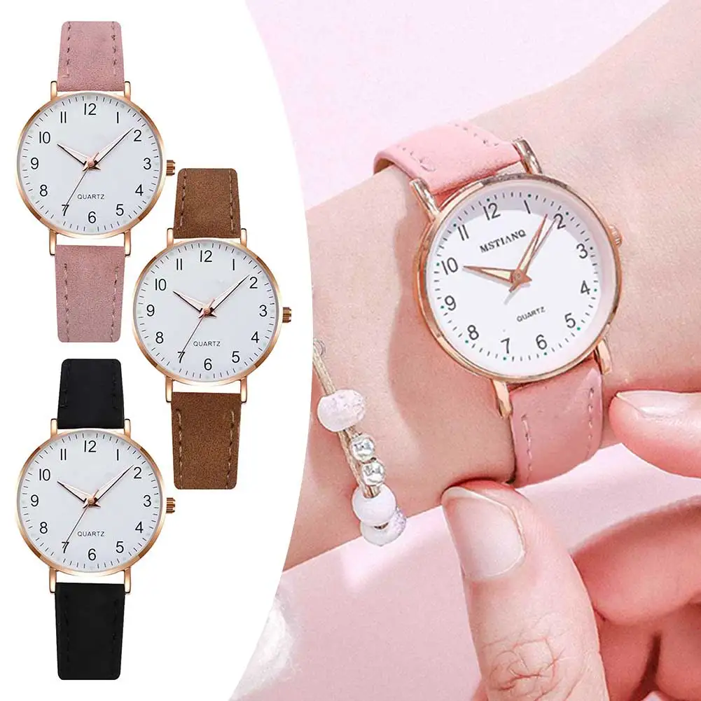 

Women Glow in The Dark Round Dial Wrist Watch Leather Strap Retro Quartz Watch Analog Quartz Wrist Watch for Casual Daily Office