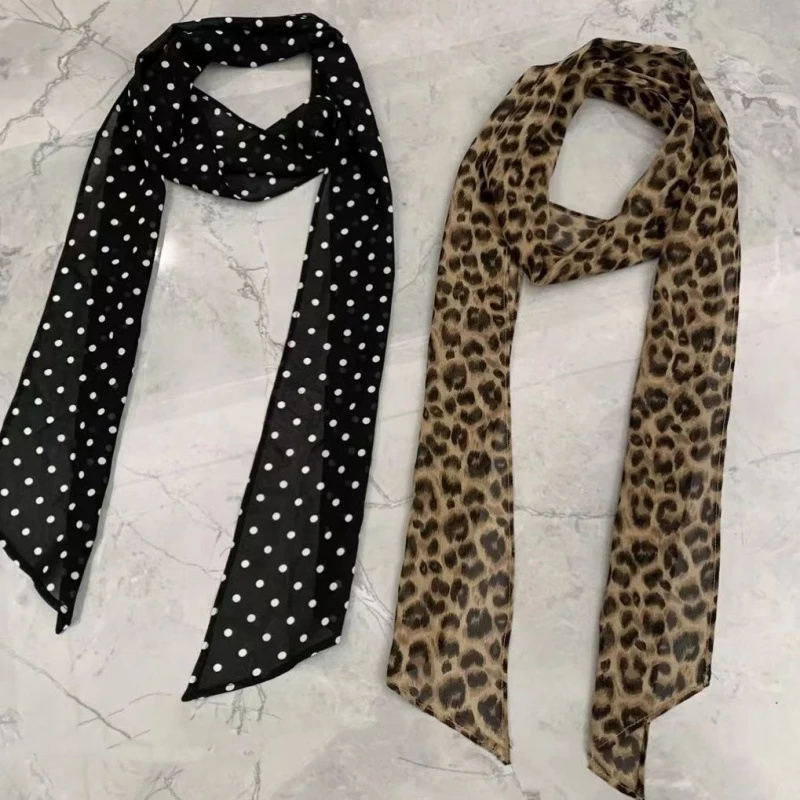 Pure Desire Wind Sexy Autumn Winter Retro Leopard Polka Dots Print Silk Scarf Women's Fashion All-match Belt Scarf Accessories