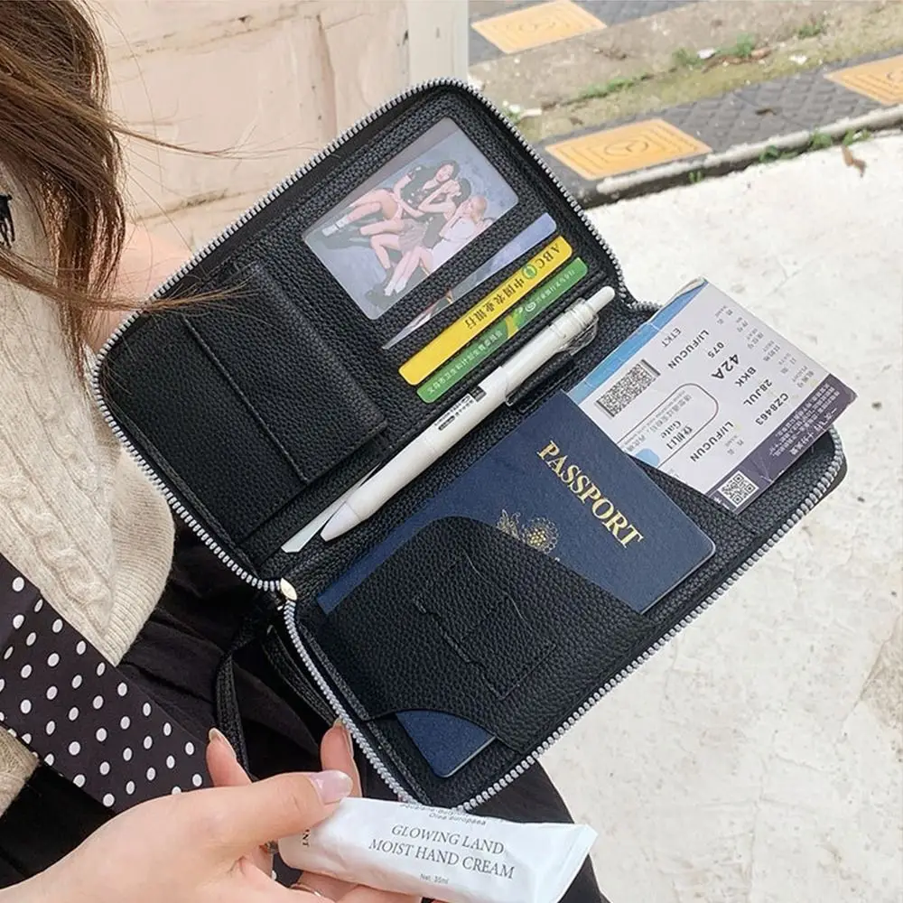 حقيبة جواز سفر RFID مضادة للسرقة من جلد البولي يوريثان، محفظة جواز سفر بسحاب مقاومة للماء، حامل تذكرة لبطاقة الهوية الائتمانية، ملحقات السفر