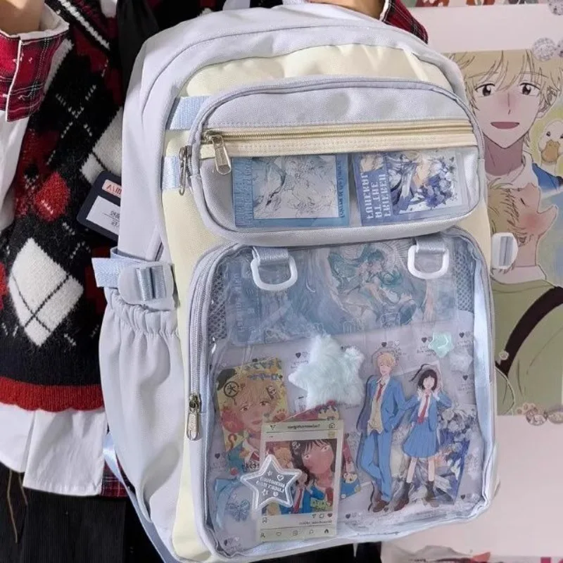 

Richme Anime Women Ita Bags Fashion 2025 Patchwork Nylon Large Capacity Laptop Backpacks Clear Window DIY Mochilas Para Mujer