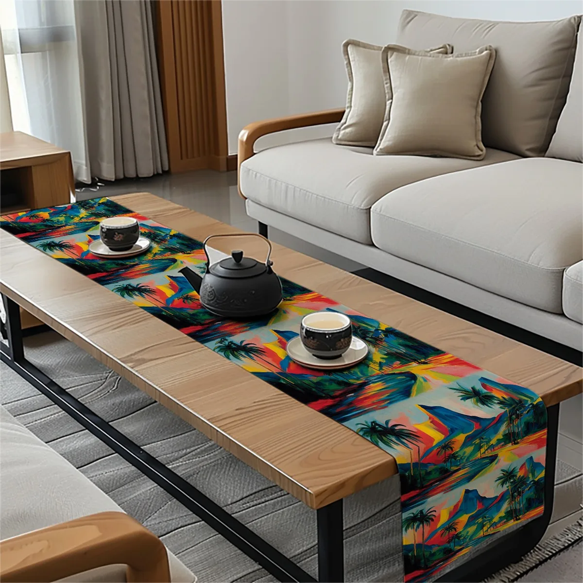 decor table runner Tropical Palm Trees Vibrant Impressionism Table Flag for family party,dining table decoration,festival party
