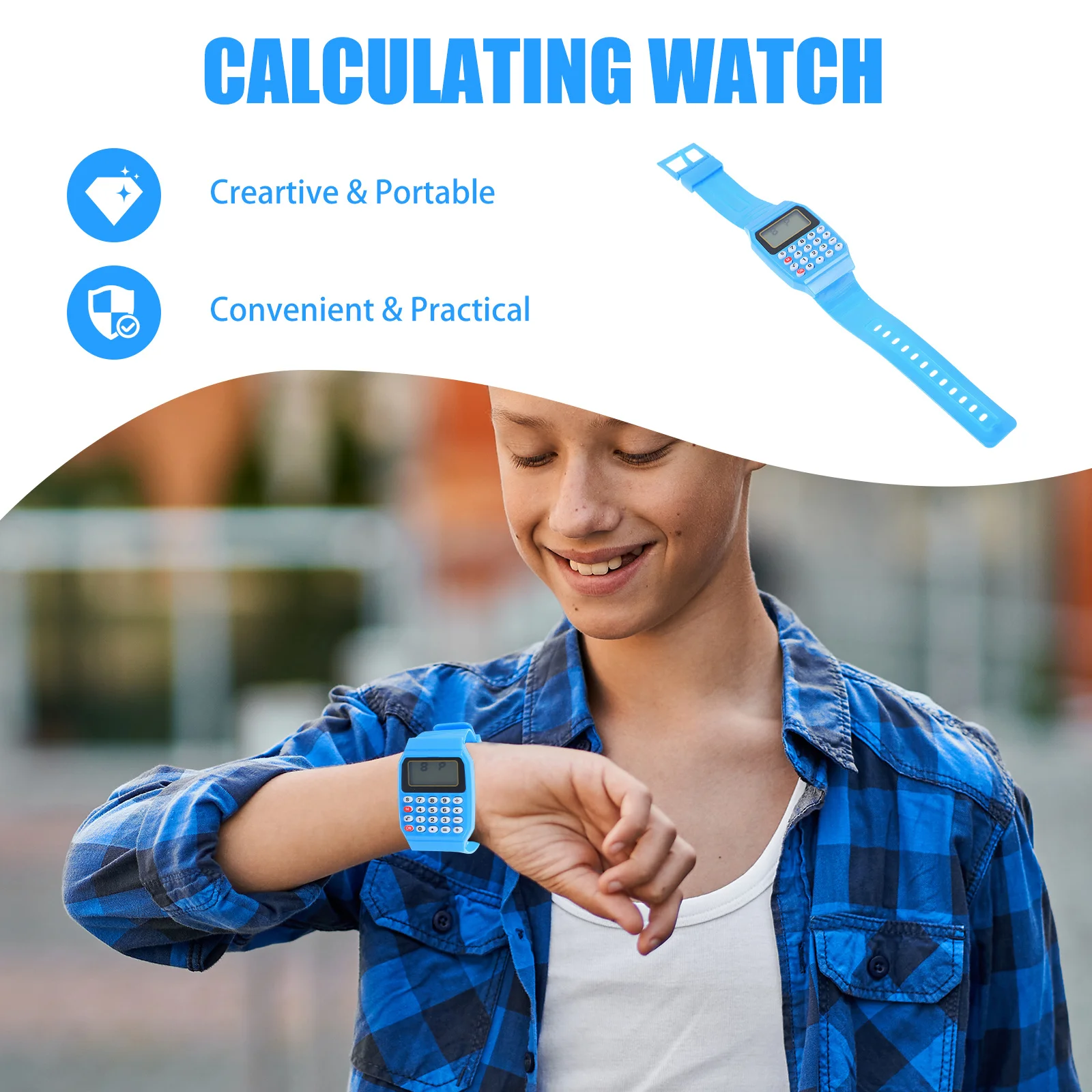 2Pcs Blue Calculator Watch for Children Creative Aid Wearable Math Device Comfortable Gift for Kids