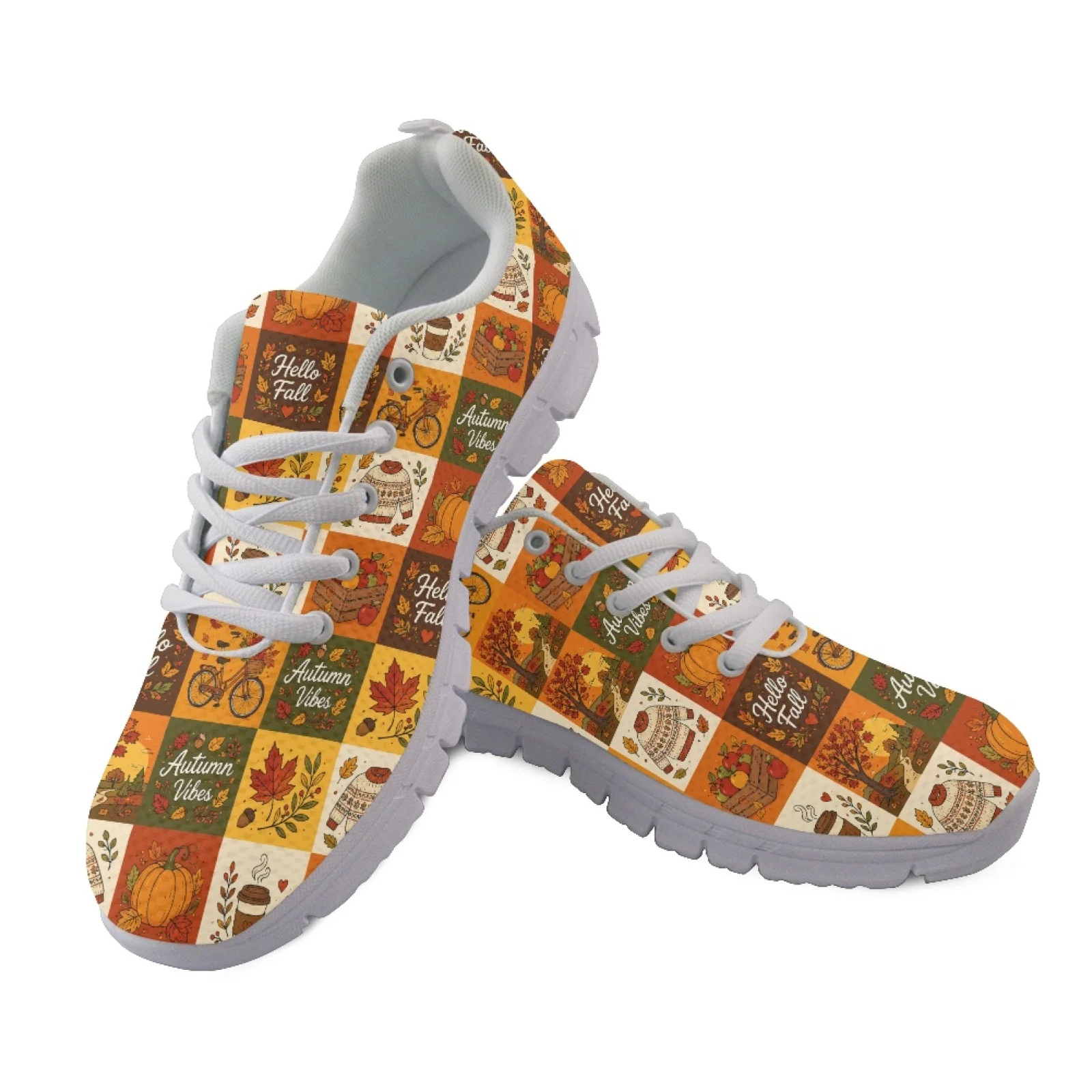 Coloranimal Halloween Pumpkin Ghost Print Low Top Running Tennis Shoes for Women Mesh EVA Sole Womens Athletic Walking Sneakers