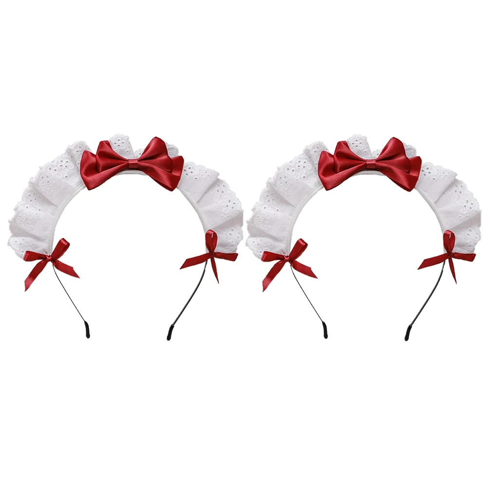 

2 шт., кружевные обручи для волос с бантом, вечерние головные уборы, косплей, фестивальный декор, женский головной убор с бантом, обручи для волос в стиле Лолиты