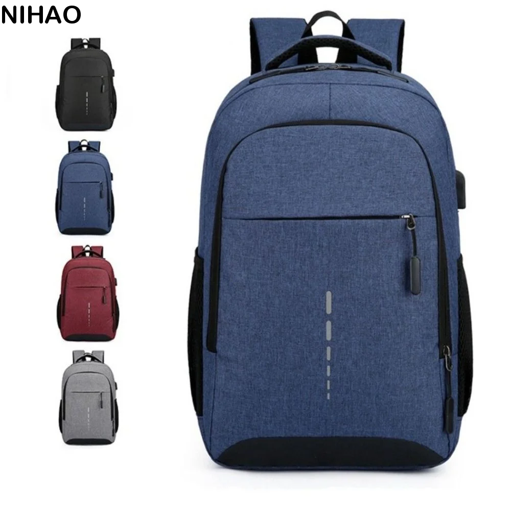 

Large Capacity Student Backpack Multifunctional Oxford Cloth School Bag Multiple Pockets Solid Color Computer Rucksack Outdoor