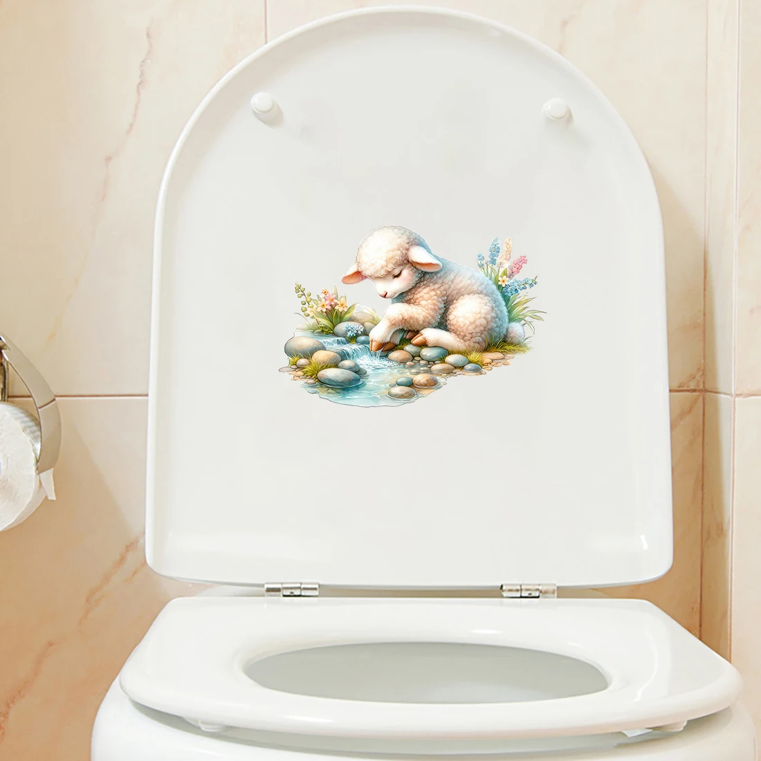 Three Ratels QB101 Cute Pet Lamb Cute wall Stickers for home decoration Bathroom Toilet Tile decals Car Stickers