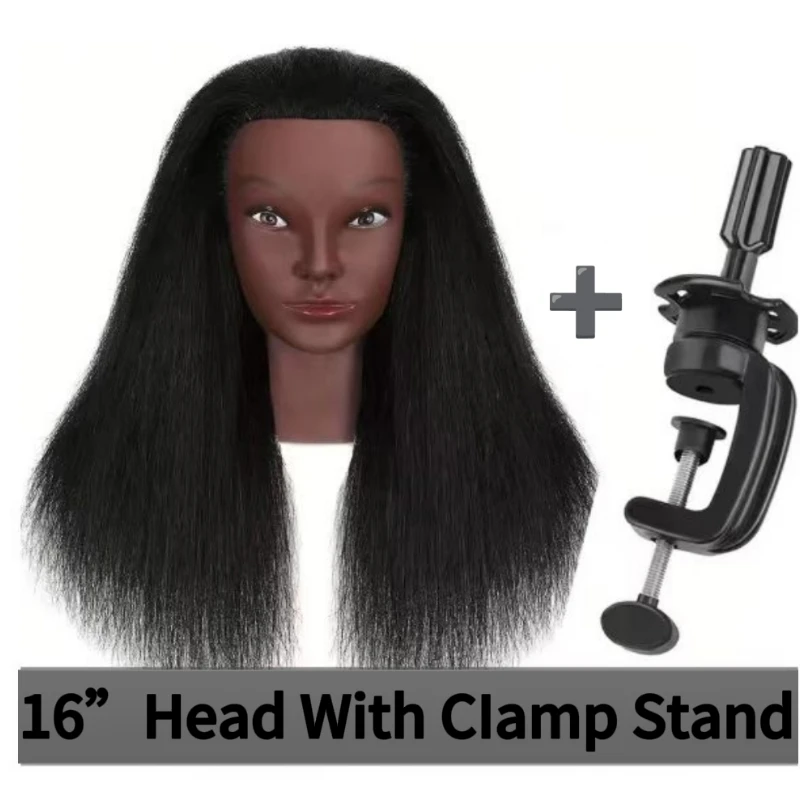 

Манекен-голова из 100% натуральных волос с настольной подставкой, косметологический манекен-кукла с волосами для плетения кос, для парикмахерской практики и укладки