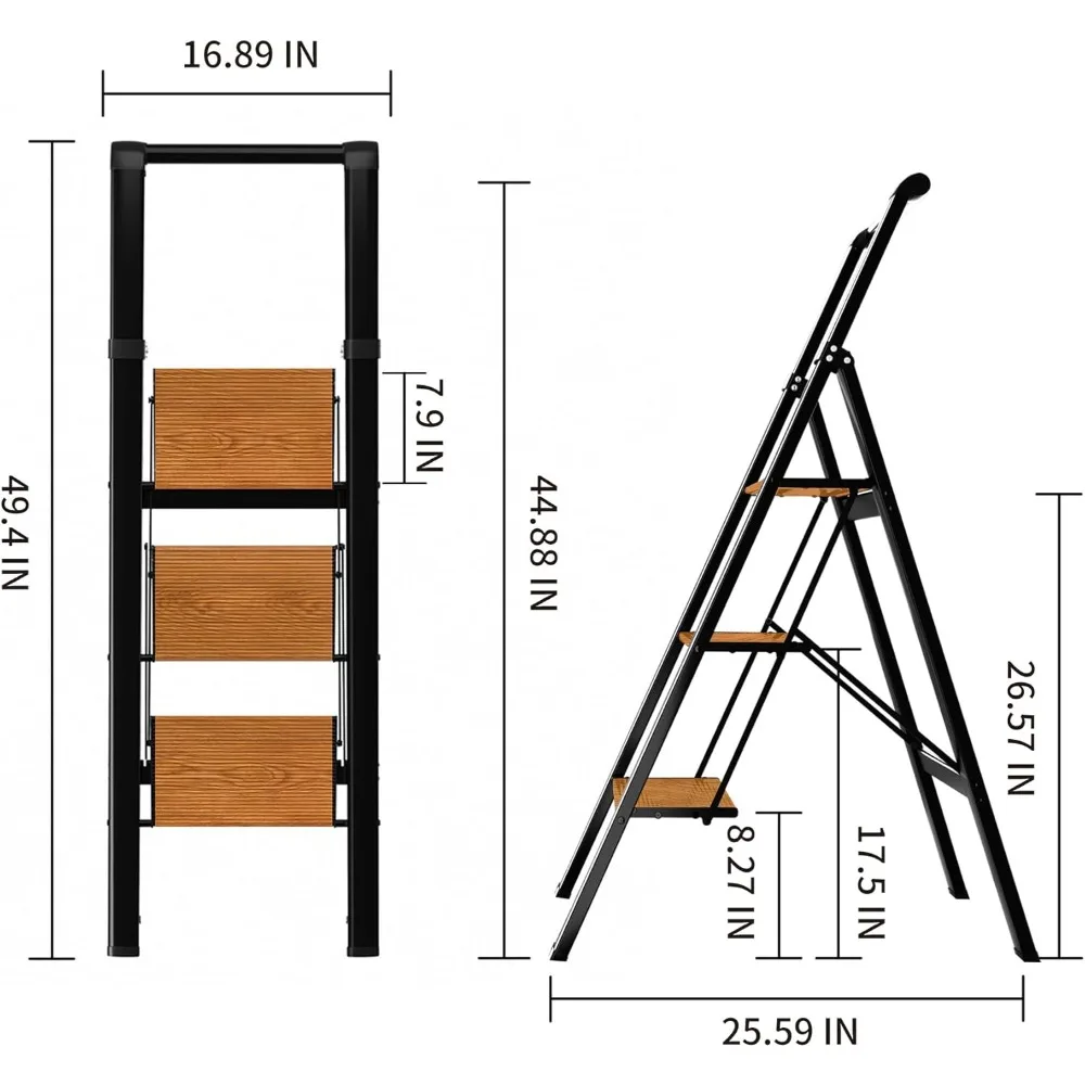 Sgabello pieghevole con pedale largo in alluminio e comoda impugnatura, scala in acciaio con capacità di 330 libbre per uso domestico e in ufficio