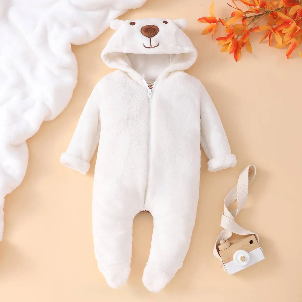 New Cute BABY Newborn Baby Boy Girl Clothes Long Sleeve Hoddies Bear Zipper Baby Romper Clothes Autumn Winter Wear 0-18M