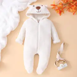 New Cute BABY Newborn Baby Boy Girl Clothes Long Sleeve Hoddies Bear Zipper Baby Romper Clothes Autumn Winter Wear 0-18M