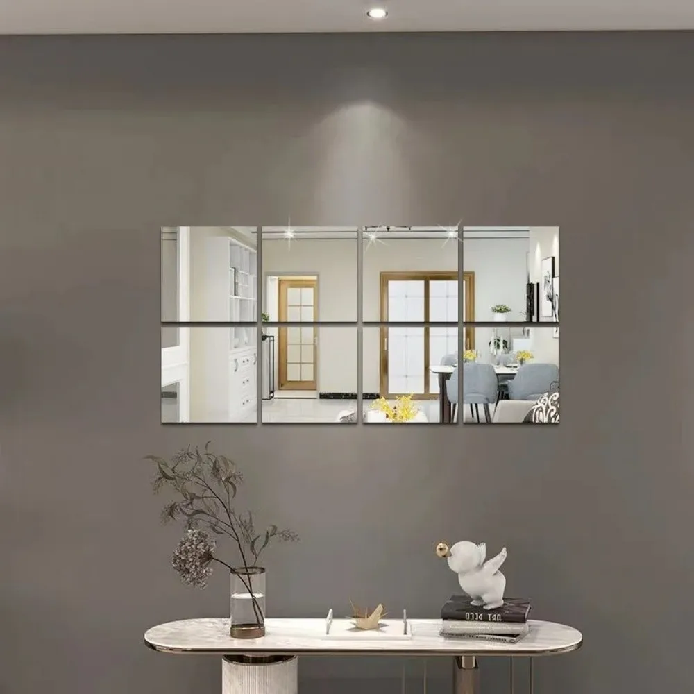 Self-Adhesive Mirror Wall Stickers 1.6mm Thick 20/30/40cm Acrylic Mirror Sheet Flexible Living Room Decor Makeup Mirror Bathroom