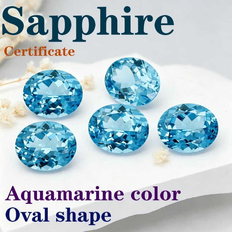 Synthetischer Edelstein Saphir Ovale Form Aquamarin-Farbe Zertifiziert Handgeschliffen – Detail 1