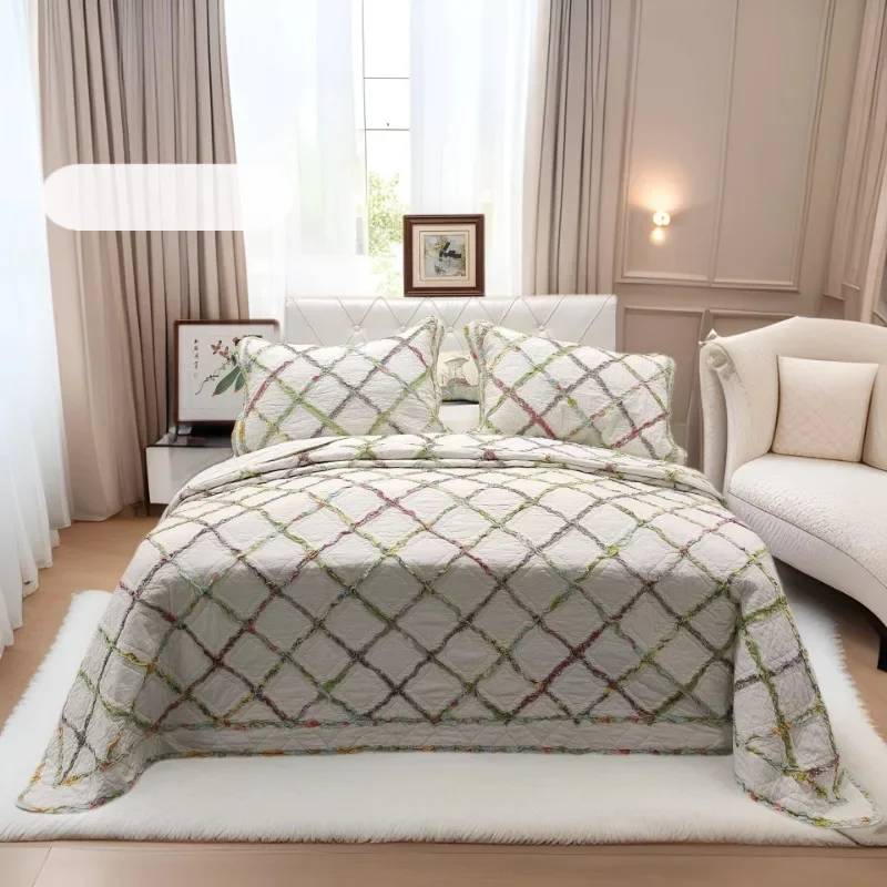 CHAUSUB 100% Cotton Quilted Bedspread Set 3pcs, Summer Lightweight Quilt, Pre-Washed Soft Breathable Cooling Bedding Home Decor