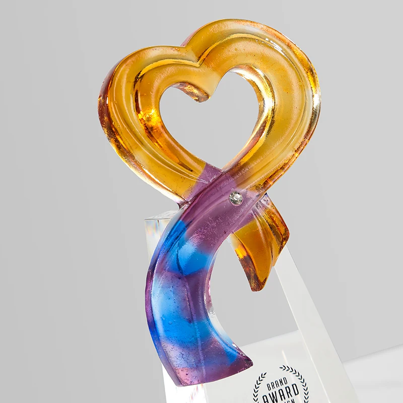 Customized High-end Love Coloured Glaze Crystal Trophy Excellent Staff Company Annual Meeting Award Decor Outstanding Medal, 1Pc