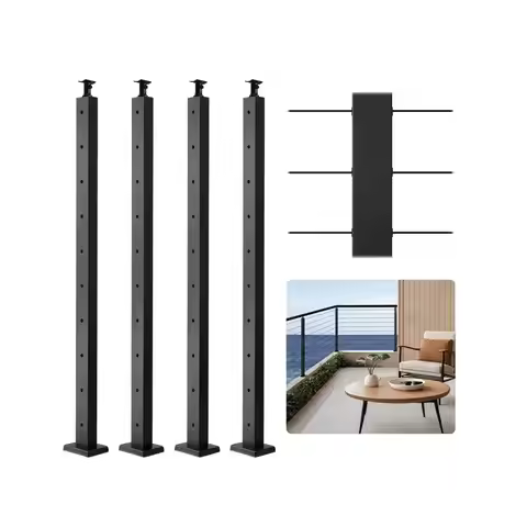 4-Pack Cable Railing Post 36''x2''x2'' Steel Horizontal Hole Deck Railing Post Set
