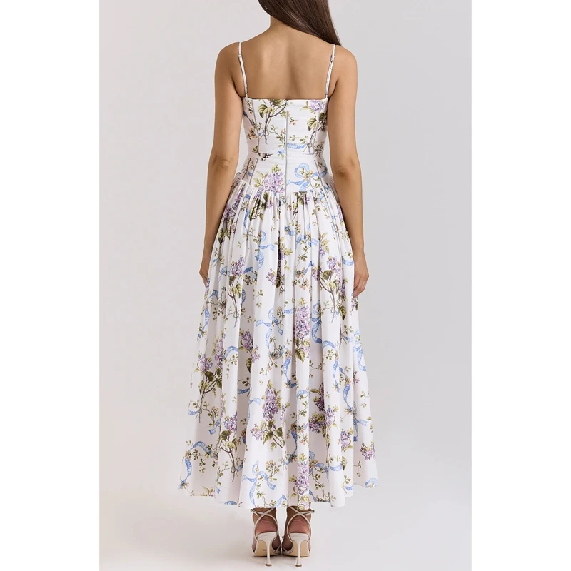 Combhasaki Donna Estate Senza Maniche Stampa Floreale/Colore Solido Slim Fit Regolabile Spalline Corsetto A-line Cami Abito Lungo