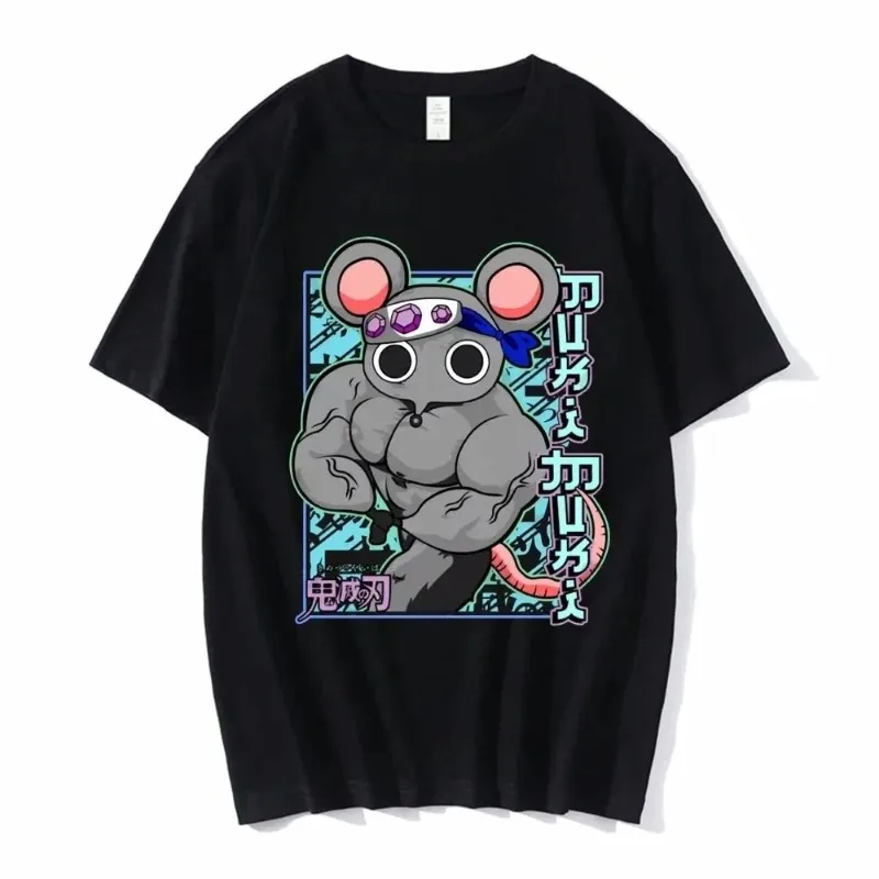 Fun Manga Muscle Ninja Mouse Fitness T-shirt Summer Anime Demon Killer T-shirt Unisex Cotton T-shirt Family suit streetwear