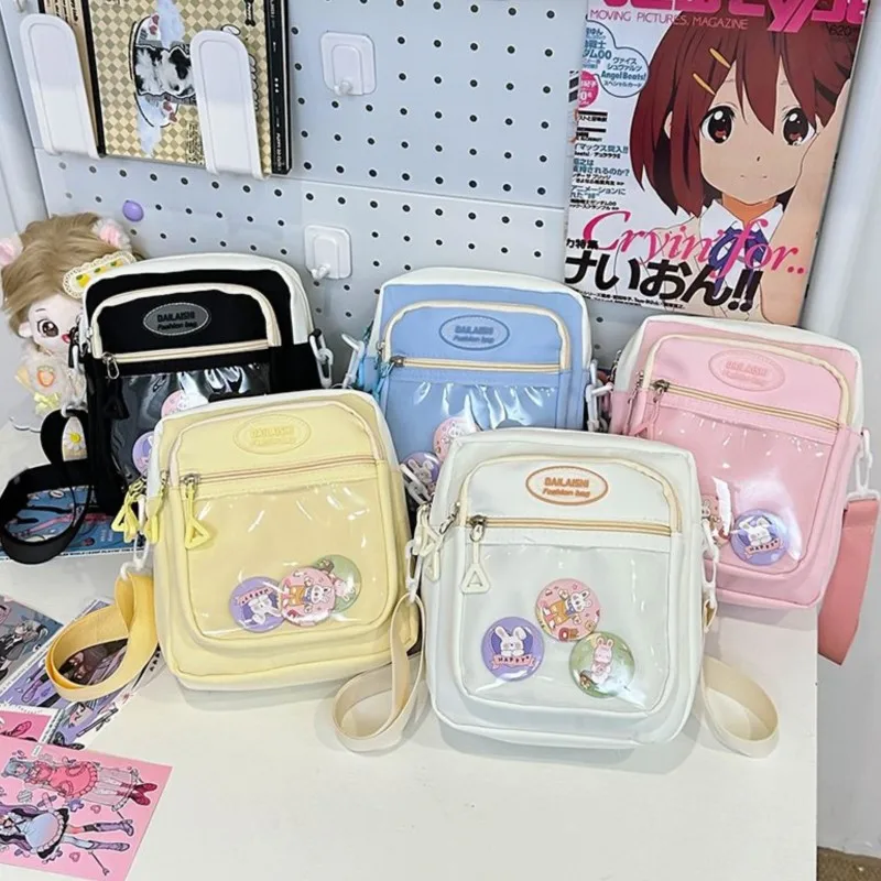 JIAERDI Harajuku Pink Itabag Messenger Bag Women Transparent Nylon Chic Casual Crossbody Bags Female JK Anime Pain Bag Aesthetic