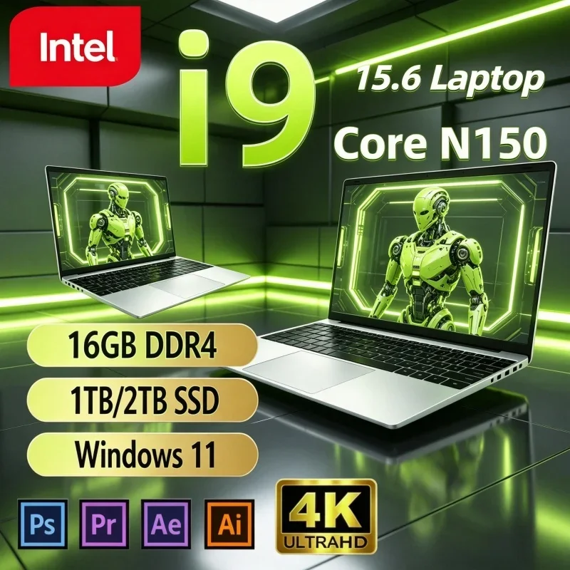 Light‑Weight 15.6" Gamer Office Notebook Intel Core I9‑N150 32GB 2TB Win11 Ultra Slim Portable Hot New 2026