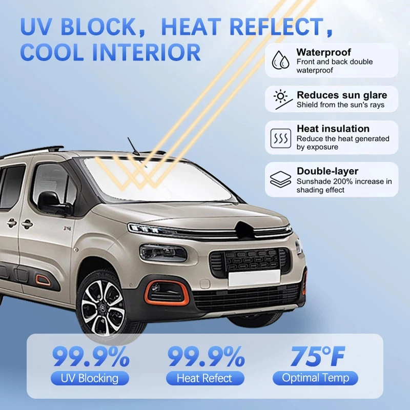 Car Windshield Sun Shade For Citroen Berlingo B9 Eurovans Sunshade Sun Visor Protector Blocks UV Rays Summer Car Accessories