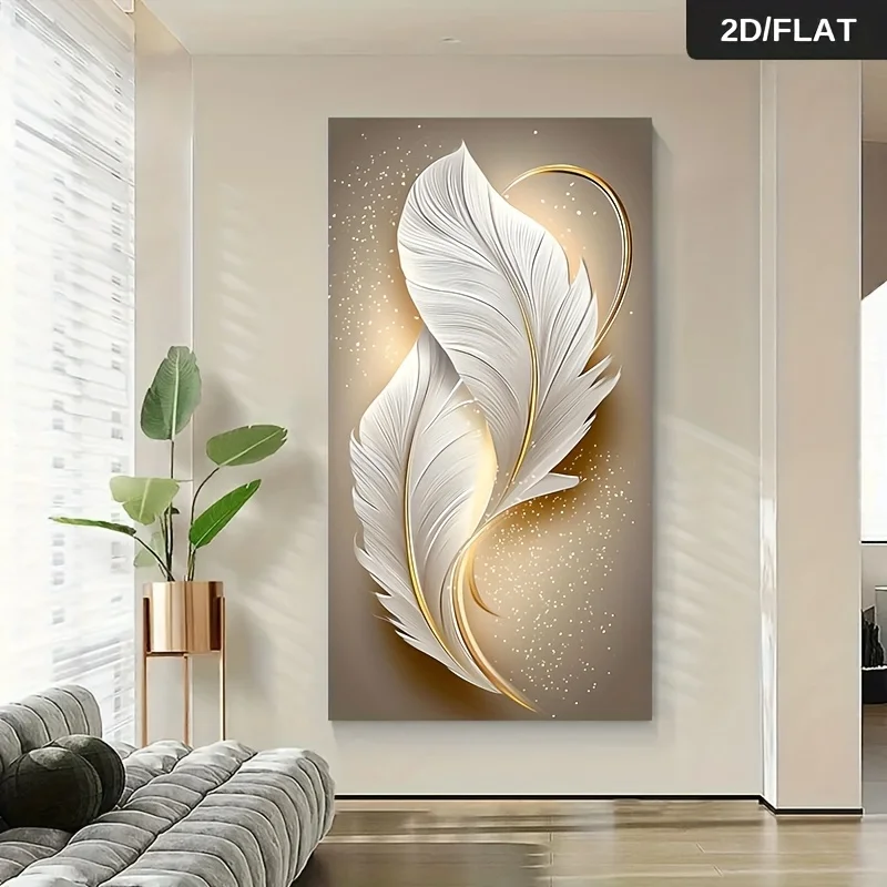 

2D Flat, 1pc Frameless Abstract Feather Wall Art Large Canvas Print, Elegant Home Decor for Living Room, Bedroom, Wall Decor