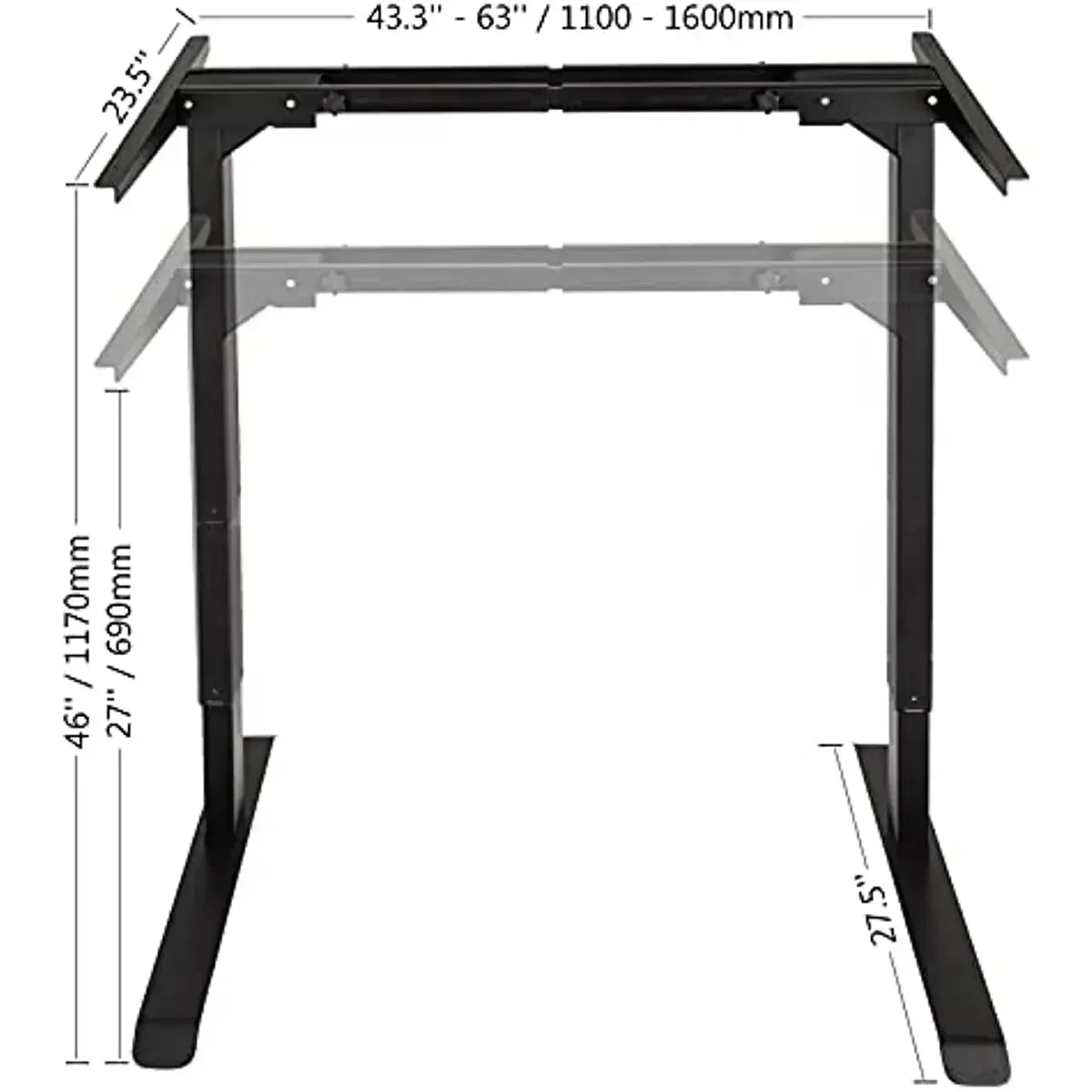 VEVOR Marco de escritorio de Pie ajustable en altura, estación de trabajo cómoda, Marco eléctrico, Soporte de doble Motor, UpDesk