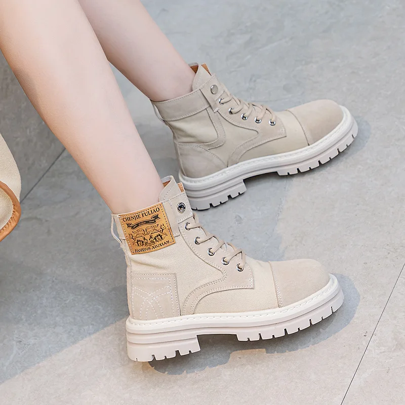 Women's Shoes Summer Hiking Boots Leather Thick Soled Internally Raised Desert Boots Travel and Outdoor Camping Workwear Boots