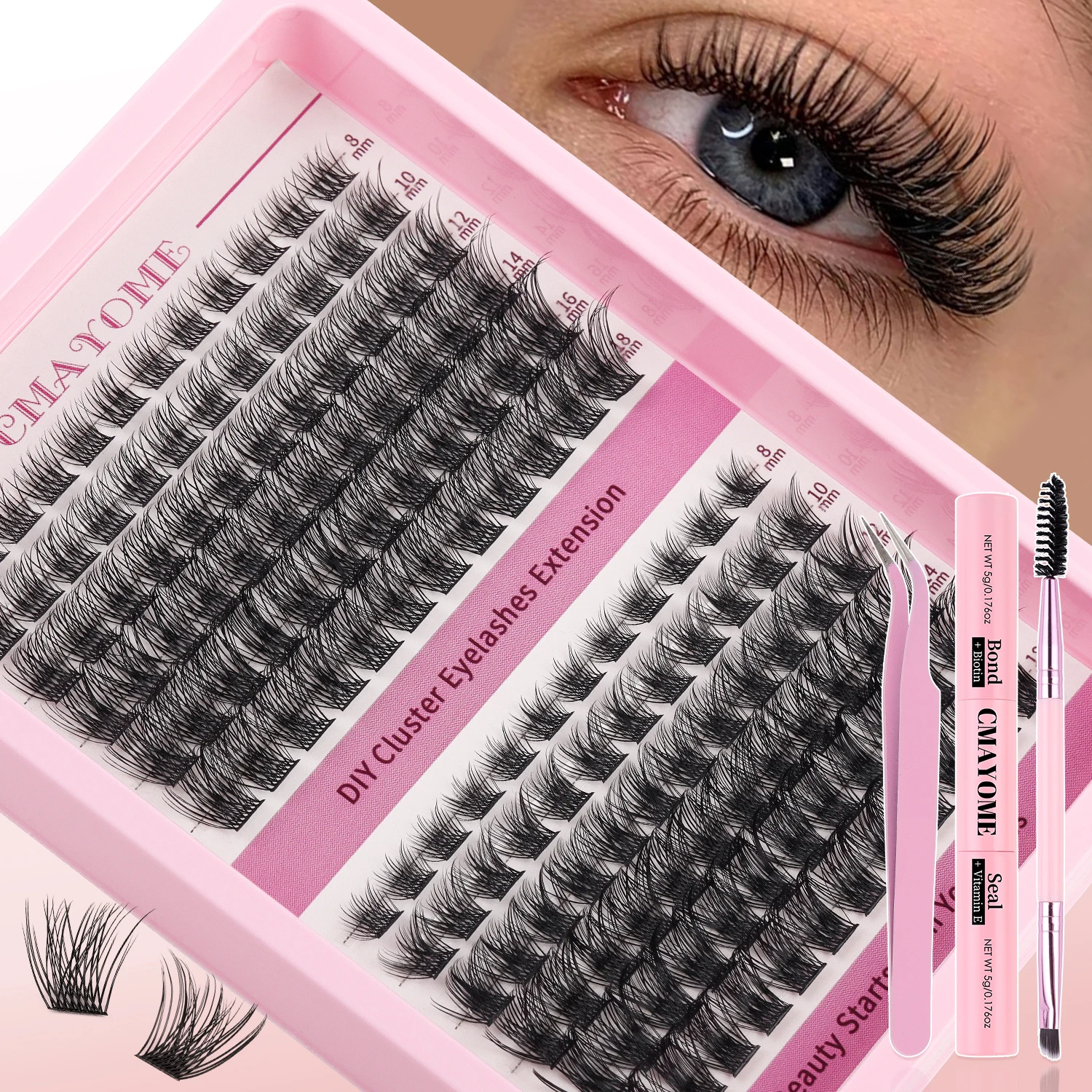 

New Clusters Lashes Set DIY Lashes Extensiones Kit Individual Eyelash Kit 8-18mm Lashes with Bond and Seal and Lash Applicator