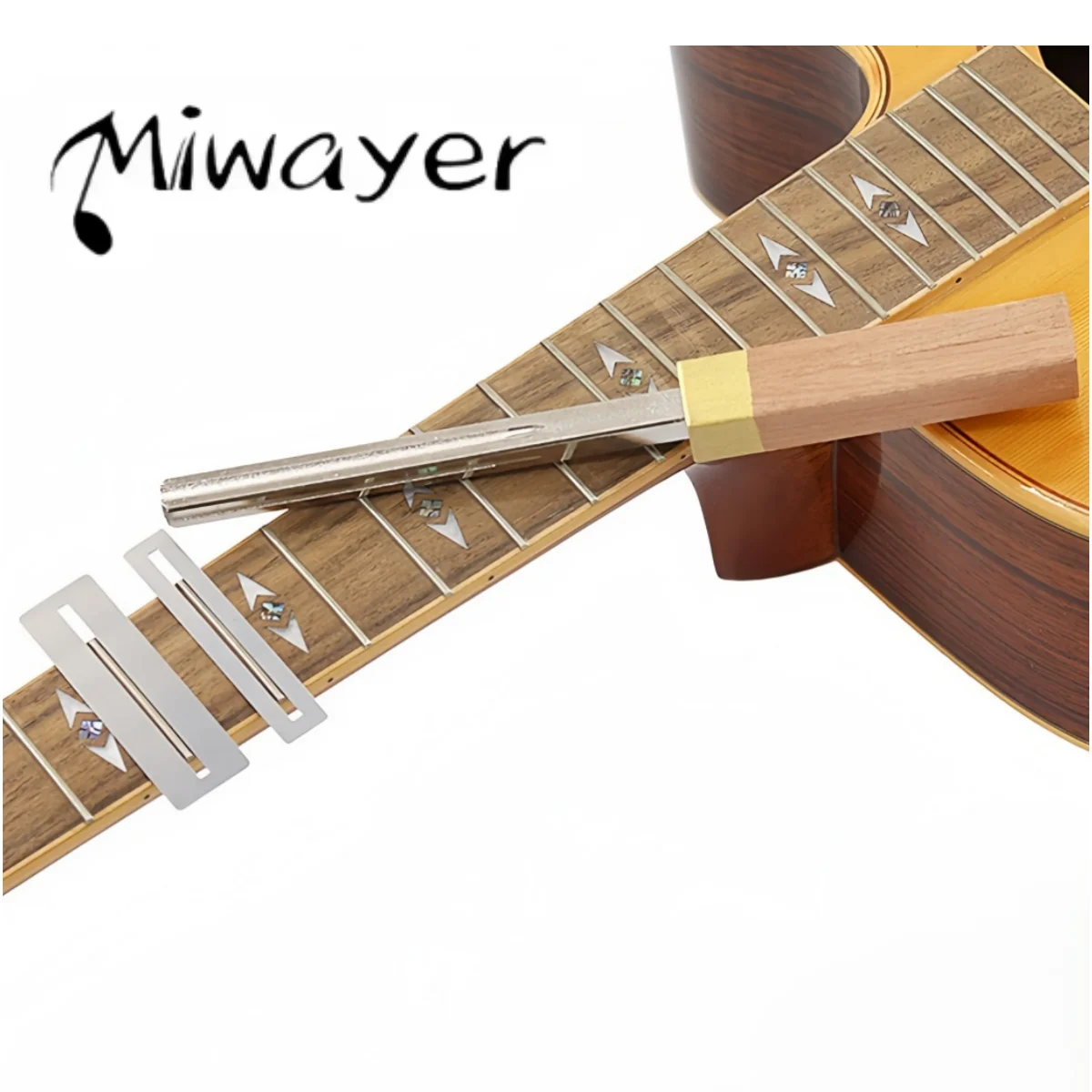 Miwayer Wooden Handle Diamond Guitar Fret File, 4-in-1 Square Silk File Edge for Crowning Roughing Finishing Luthier Tool