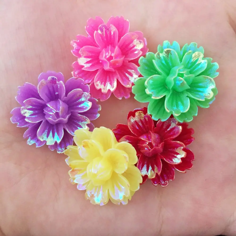 DIY 12pcs mix 25mm AB Resin 3d flower Flatback Rhinestone Wedding buttons crafts K13A*2