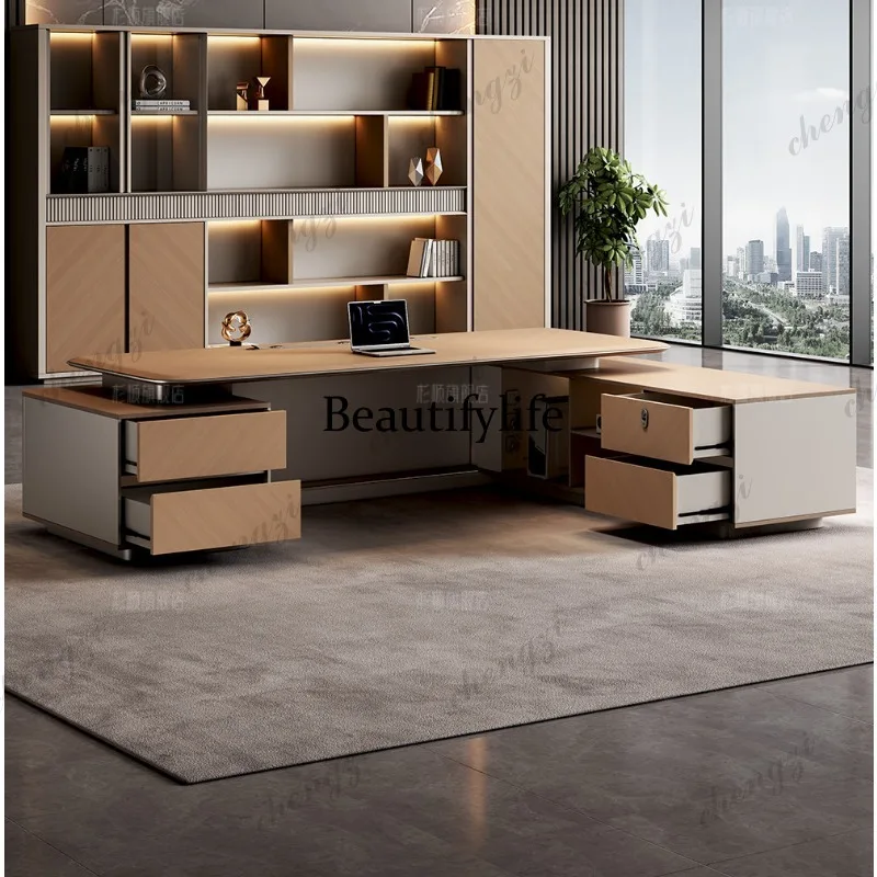High-end smart boss desk, electric height-adjustable office desk, simple and modern, luxurious large class desk