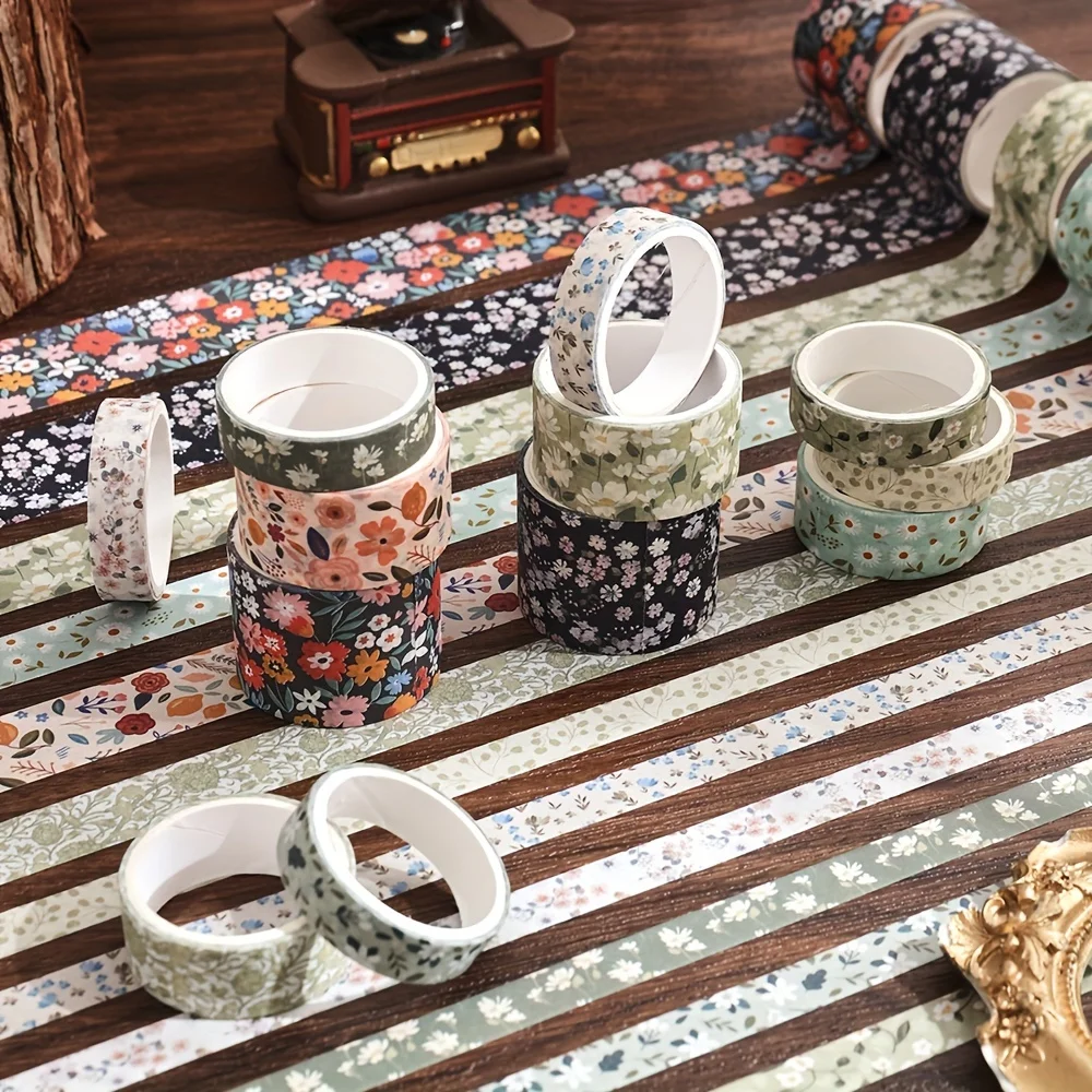 12 롤 빈티지 꽃무늬 와시 테이프 세트, DIY 스크랩북용 장식 마스킹 테이프, 불렛 저널 플래너 선물 포장용