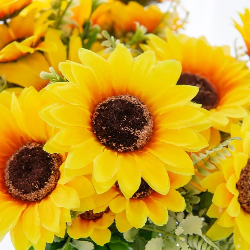 7 künstliche Blumenköpfe aus Seide, Sonnenblume, Hochzeits-Brautstrauß, Festdekoration, Heimdekoration, Garten, Wanddekoration, DIY-Geschenk – Detail 2
