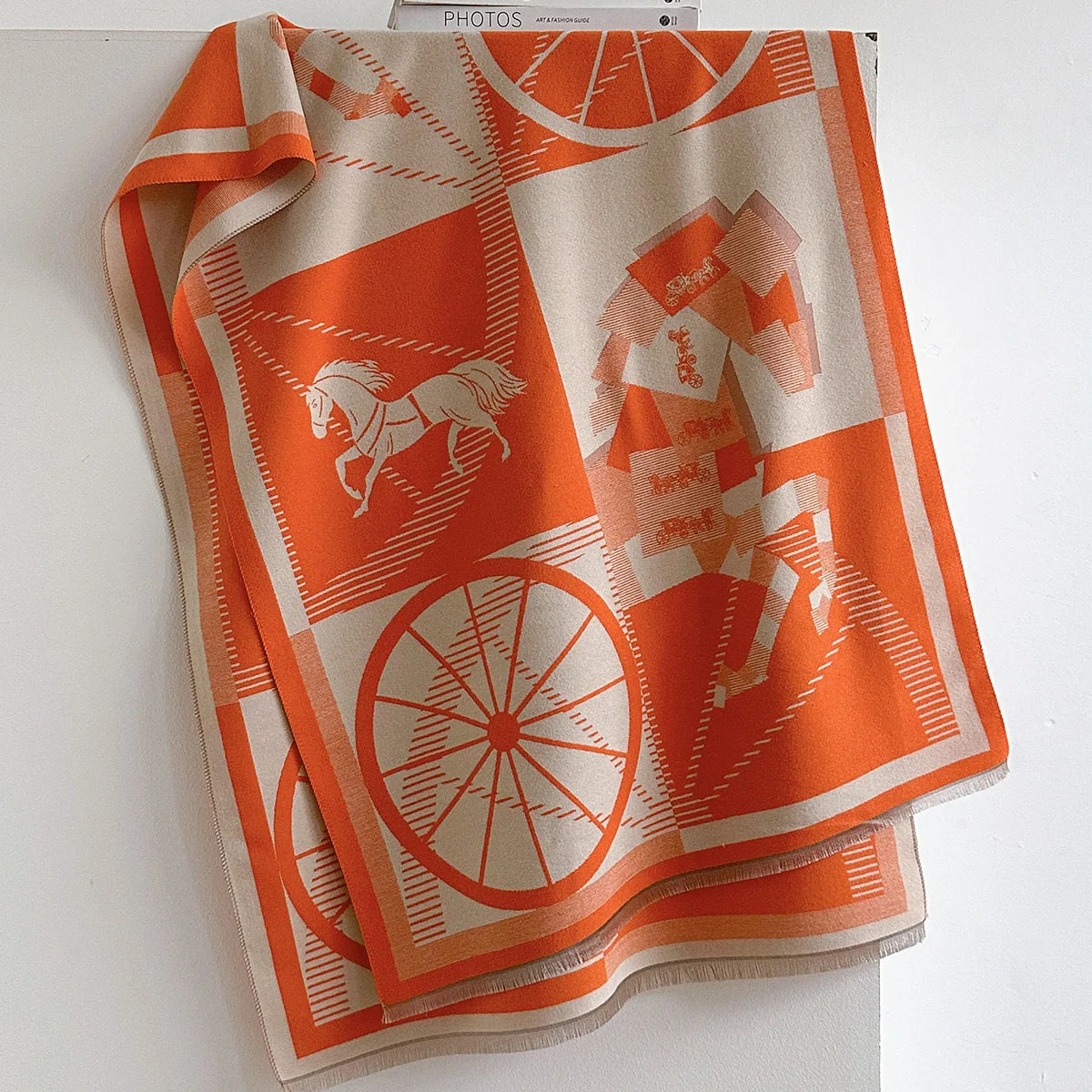 Women's Warm Jacquard Cashmere Shawl New Geometry Steed Wheel Art Painting Autumn Winter Scarf Blanket Stylish Fashion Accessory