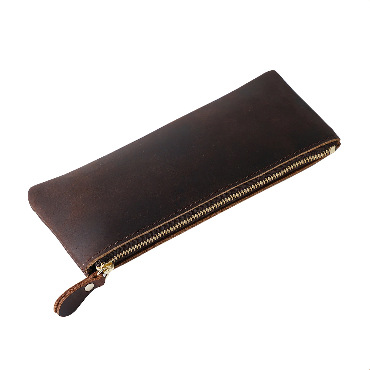 Stationery Storage Bag Men and Women Cowhide Zipper Simple Pencil Bag Handmade Creative Pencil Box Retro Stationery Storage Bag