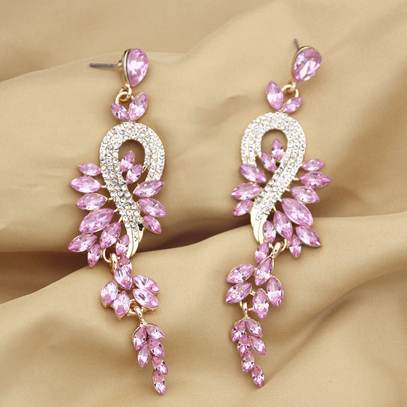 Fashion Forest Dangle Earrings For Women Girl Luxury Elegant Metal Hollow Chain Leaves Crystal Brincos Jewelry Ear Accessories
