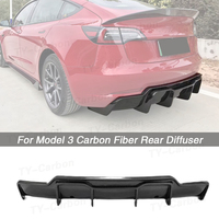 Real Carbon Fiber Bright Black Rear Bumper Diffuser Spoiler Chin For Tesla Model 3 Rear Lip Diffuser Protector 2016-2021