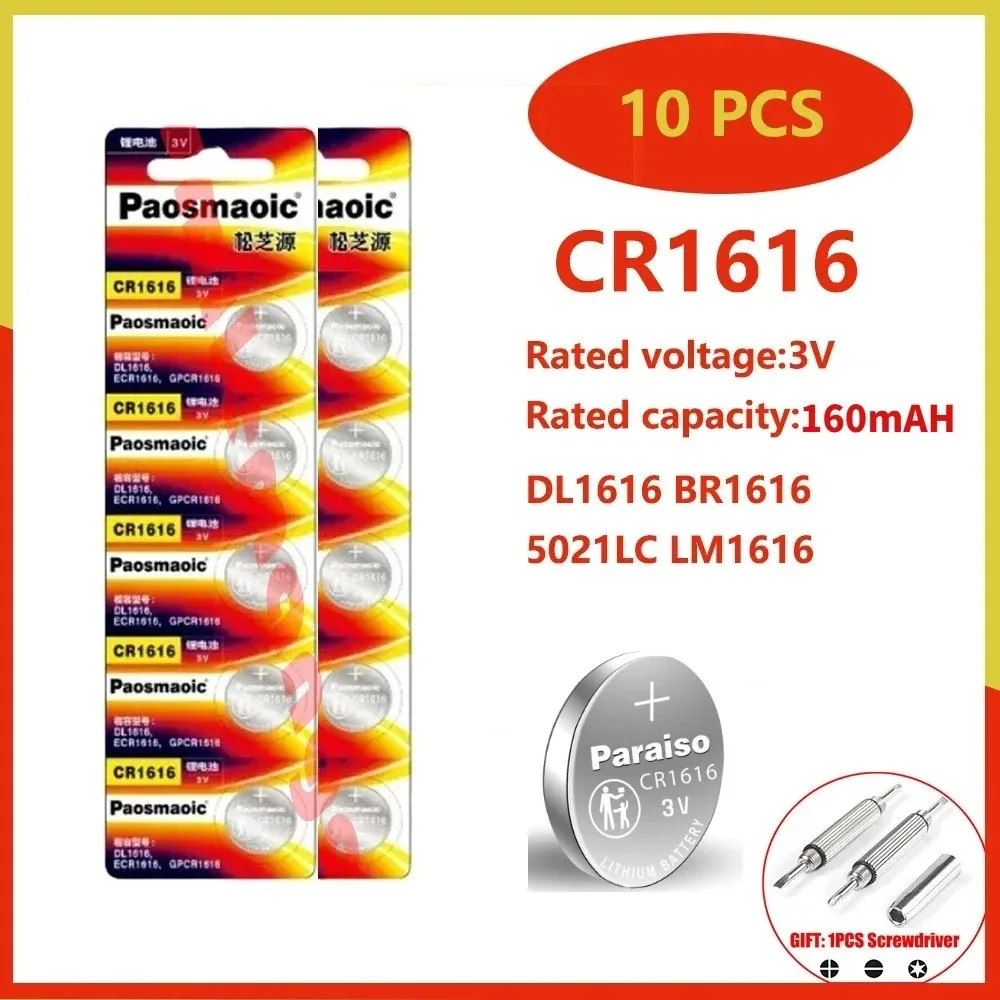 

10pcs CR1616 3V Lithium button cell DL1616 BR1616 5021LC LM1616 button cell For Watch Car Remote Key Toys Coin Cell batteries