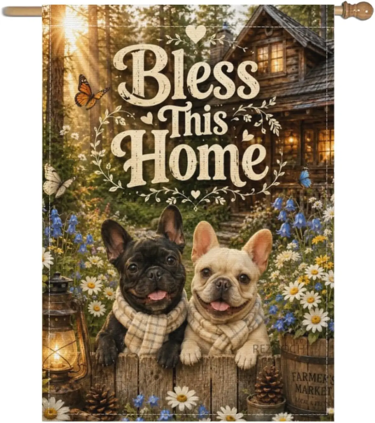 Bless This Home Funny French Bulldog Welcome Garden Flag 28x40Inch,Cute Animals Rustic Cottage Spring Summer Outdoor Yard De yyi
