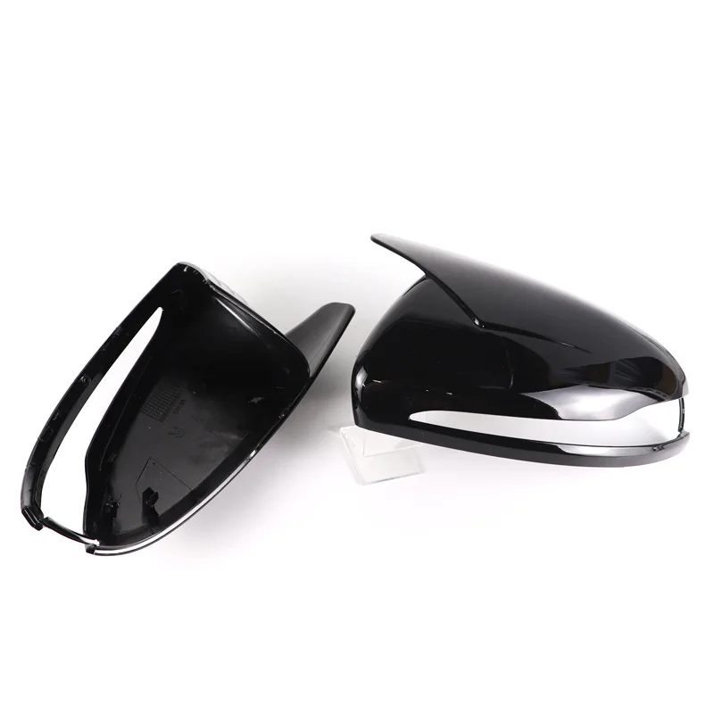 For Mercedes-Benz B, C, E, S, CLS, GLA, GLC W205 carbon fiber pattern /Glossy Black bull horn replacement mirror cover view 3